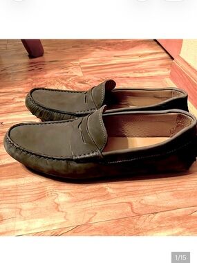 Jack Erwin Size 10 D slate gray nubuck driving loafer nubbed moccasin shoes EUC